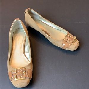 Bandolino Suede & Brown Patent Buckle Flats